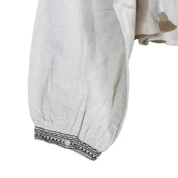 Free People Womens M Iggie Embroidered Blouse in Ivory/Black Bean NEW - Image 8