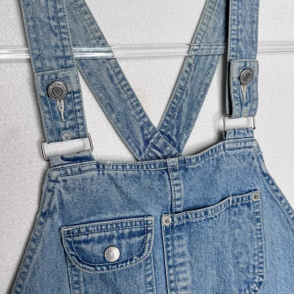 1990s Gap Denim Shortalls Overalls Light Wash Blue Made In Hong Kong Cotton M - Image 5