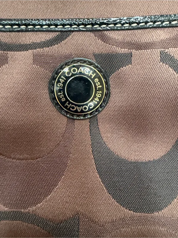 Vintage Coach Kitt Crossbody Bag Purse Brown and Black Logo Pattern with Gold - Image 2
