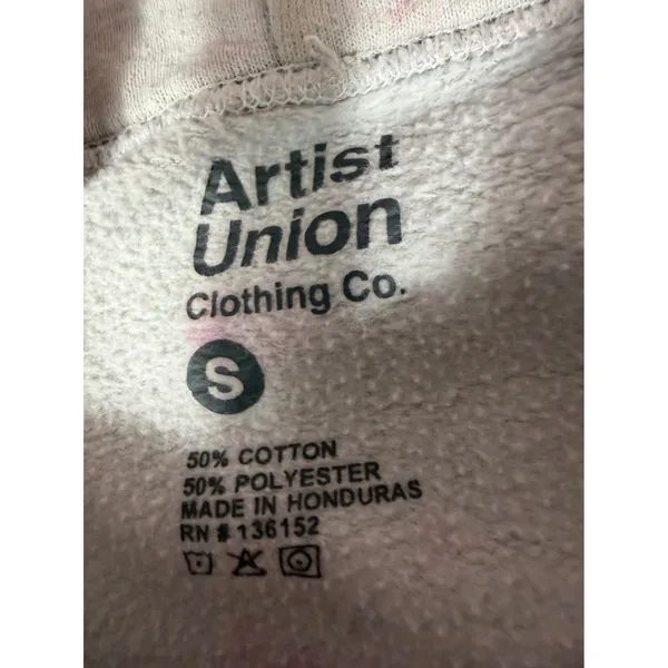 Artist Union Hoodie Womens Small Pink Tie Dye Cropped Raw Hem Long Sleeve - Image 6