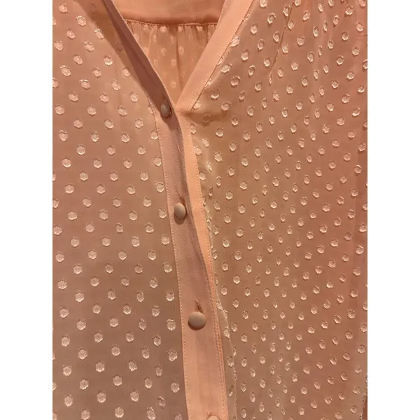 Ann Taylor Womens Large Pink Swiss Dot Sheer Long Sleeve Button Front Blouse - Image 4