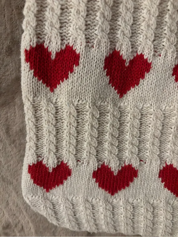 Women’s Cream Knit Heart Tote Bag with Red Hearts - Image 7