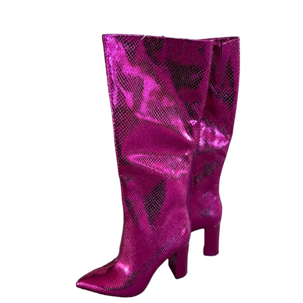 NEW INC Pink Snake Embossed Comfort Pointed Toe Block Heel Zip-Up Boot - Image 8
