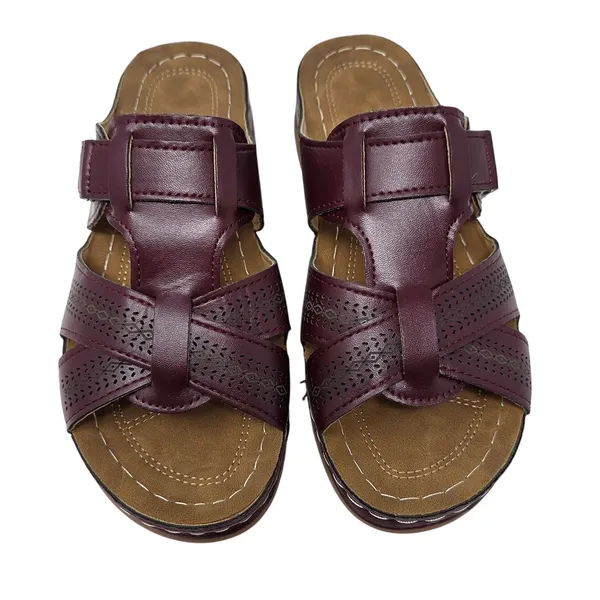 Orthopedic Faux Leather Burgundy Slip On Wedge Sandals Comfort Shoes Size 39 - Image 2