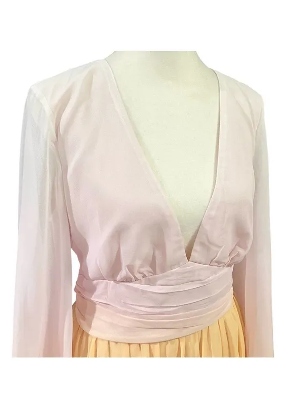 Petal + Pup Ombre Ruffle Tiered Long Sleeve Deep V-Neck Dress Orange Size Medium - Image 5