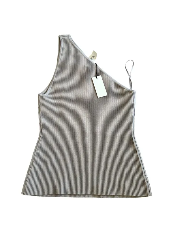 BABATON Artizia Taupe Gray One Shoulder Sculpt Knit Top Size Medium NEW NWT - Image 2