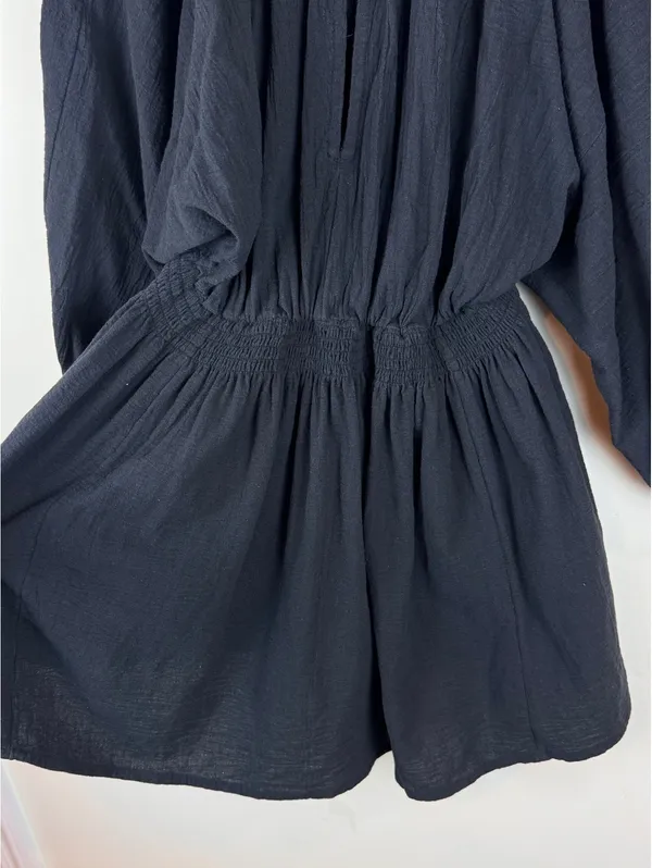 Free People For The Moment Mini Dress Black Cotton Boho Balloon Sleeve Size S - Image 6