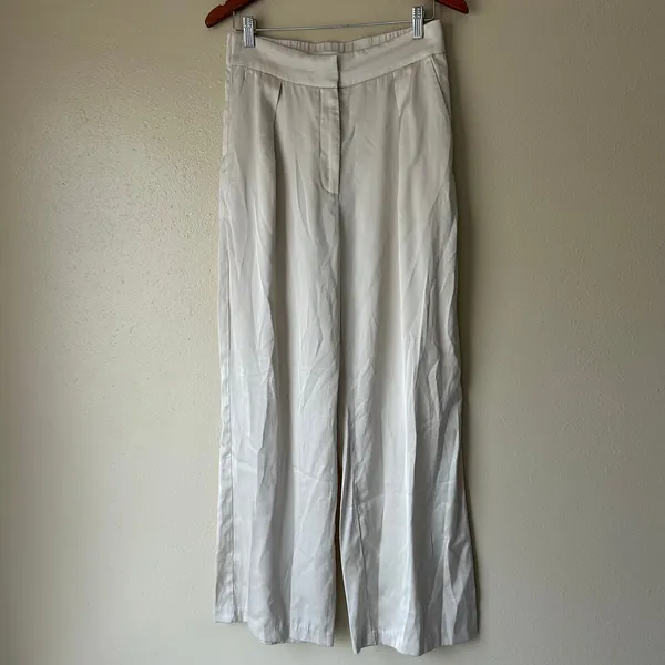 Abercrombie and Fitch Cream Silky High Rise Wide Leg Pants Size 10 - Image 5