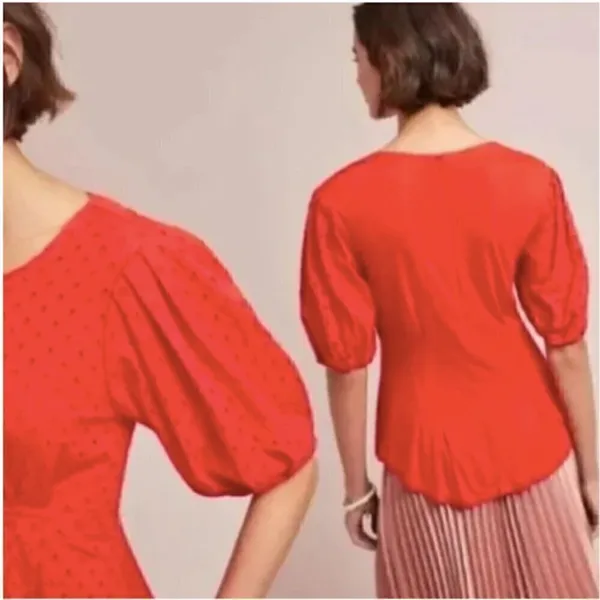 Anthropologie Eva Franco Reeves‎ Eyelet Peplum Blouse - Image 3