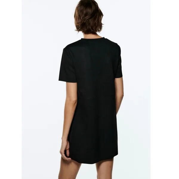 Zara Black Faux Suede Round Neck Short Sleeve Casual Mini T-Shirt Dress Size M - Image 6