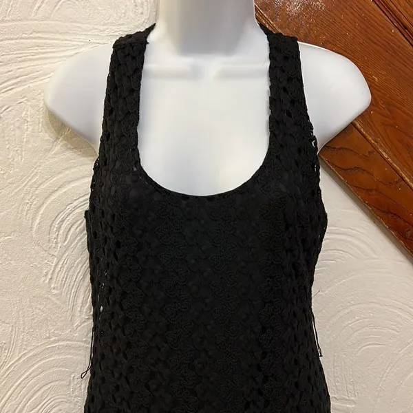 NWT American Rag Maxi Dress Womens Black Lace Racerback‎ Sheer Hem Slit Small - Image 2