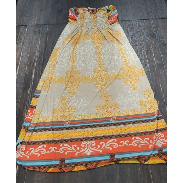 Source Unknown Strapless Boho Print Summer Dress Women’s Size Large Orange Multi - Image 3