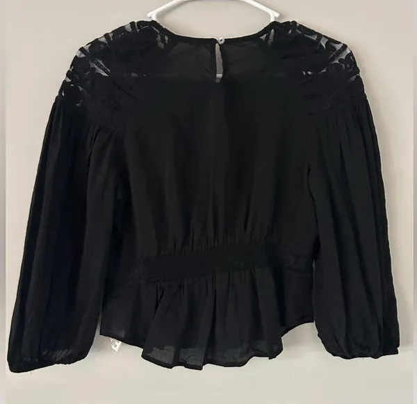 Free People Sweet Mornings Black Lace Blouse Top Size XS - Image 6