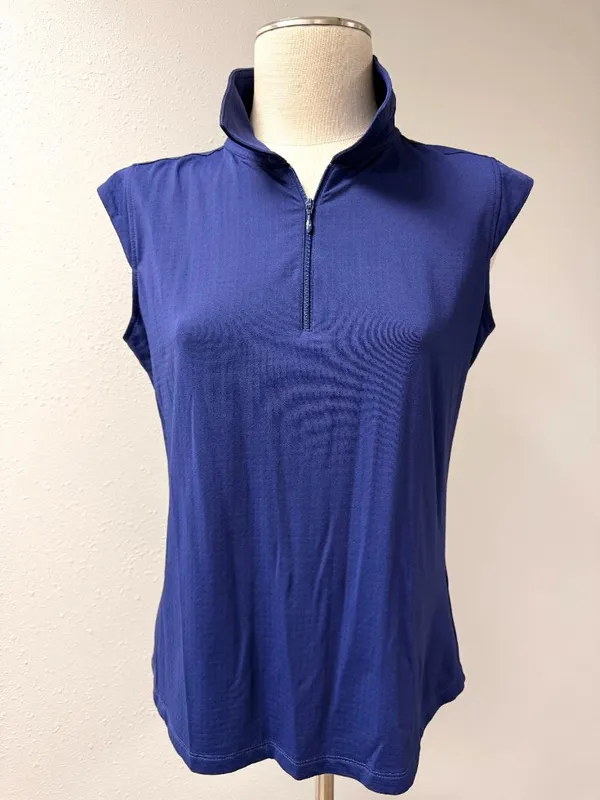 IBKUL Sleeveless Zip Polo Tank Blue Size L - Image 2