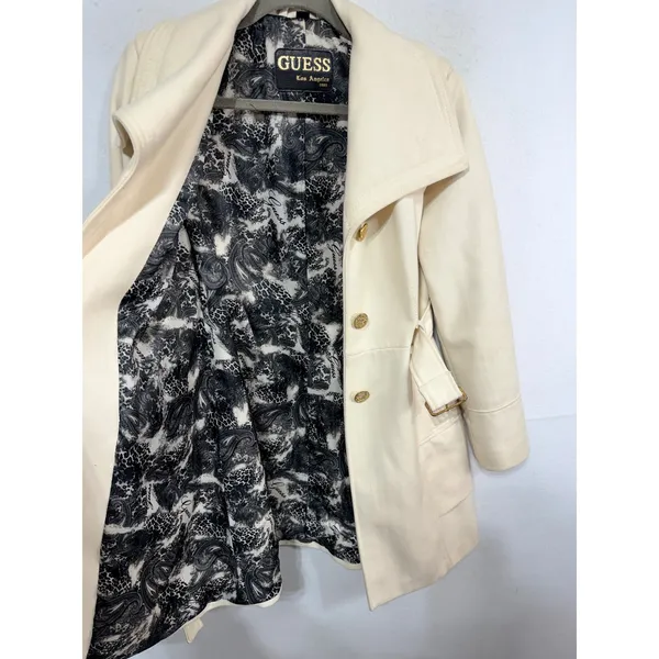 GUESS Coat Belted Wool Blend Pea Coat Women's M Cream Classic Winter Read - Image 2