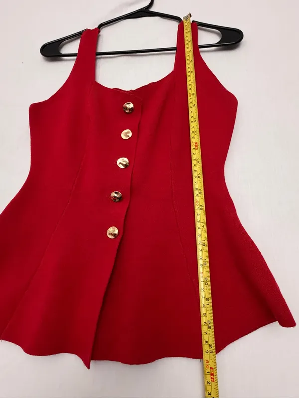 Milk & Honey Womens Red Knit Peplum Tank Top Gold Button Front Size S(A901) - Image 5