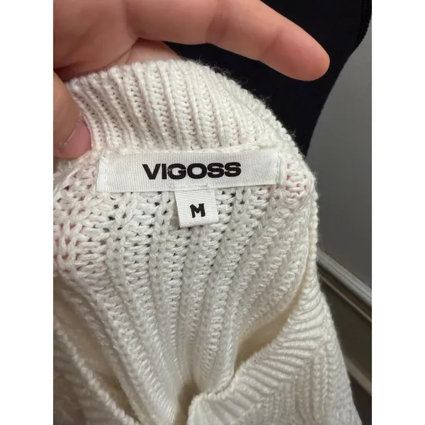 Vigoss Women's Cream White Cable Knit Pullover Sweater Crew Neck Cozy Preppy - Image 6
