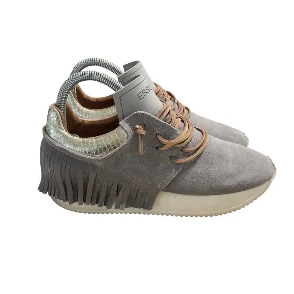 ESSEUTESSE Fringe Silver Leather Sneakers Shoes Made in Italy Womens 36 6 US - Image 5
