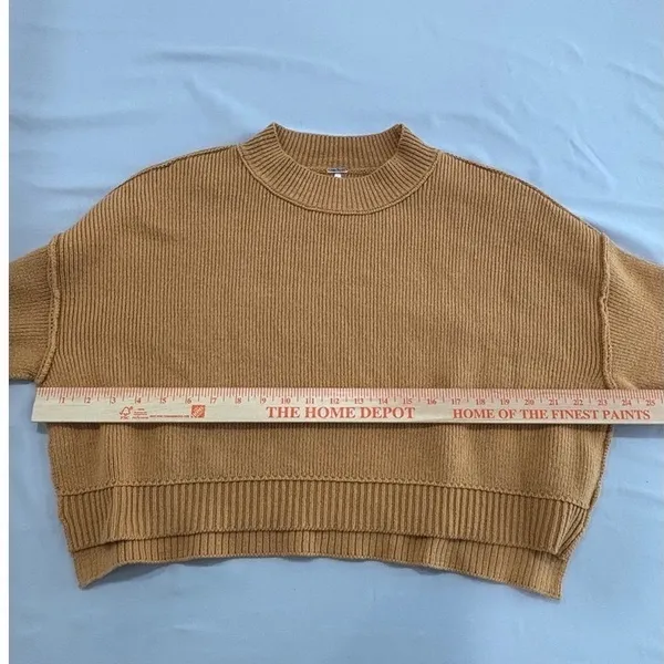 Free People Mustard Yellow‎ Ribbed Mock Neck Cropped Boxy Sweater - Image 5
