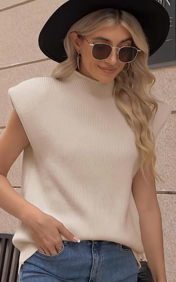 Supper Club Boutique Sleeveless Mock Neck Ribbed Sweater Vest - Image 5