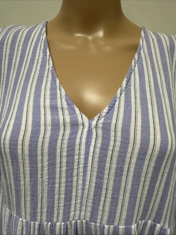 New Universal Thread Blue & White Striped Long Sleeve V-Neck Tiered Maxi Dress S - Image 3