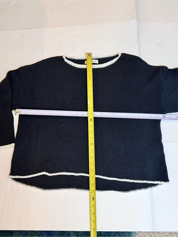 Natural Life Navy Blue Open Knit Sweater M Oversized Boho Crochet Trim Boat Neck - Image 9