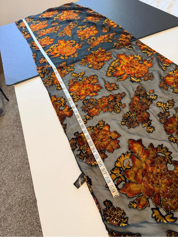 Velvet burnout floral shawl black and orange, sparkle details outline, 66"x21.5" - Image 5