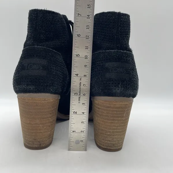Toms Womens 9 Booties Majorca Peep Toe Perforated Black Suede‎ Ankle Boots - Image 5