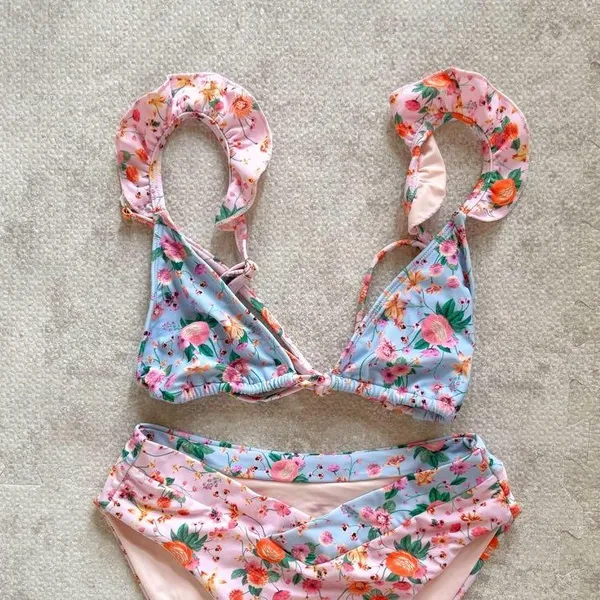 Blackbough Swim bikini top venice floral Tessa Ruffled Triangle pastel tie - Image 4