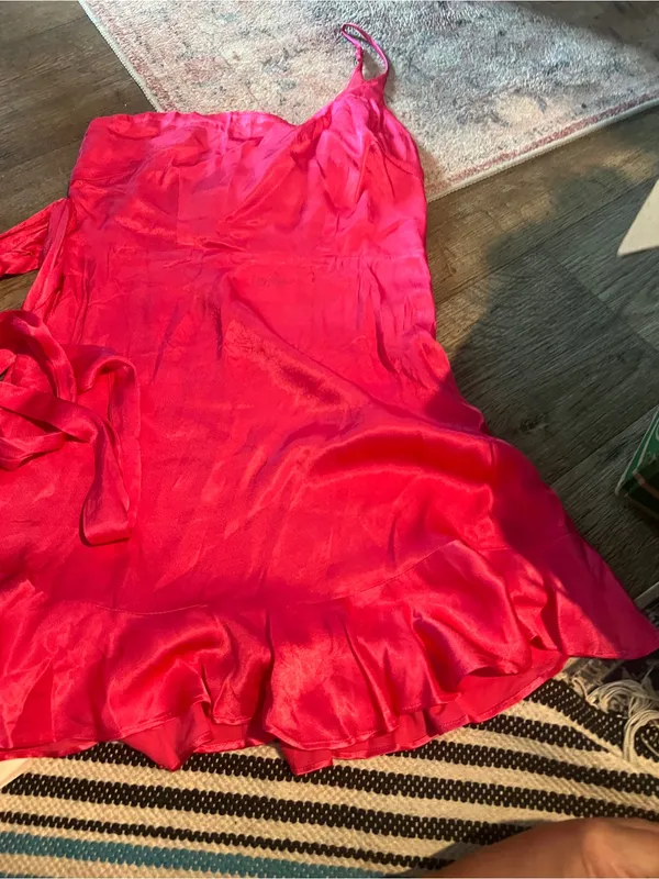 Nwt SELFIE LESLIE DONT WAIT UP ONE‎ SHOULDER WAIST TIE DRESS BARBIE HOT PINK - Image 14