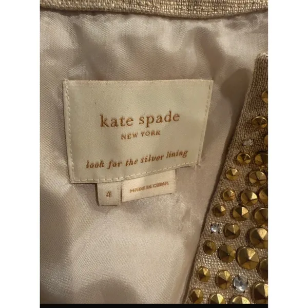 Kate‎ Spade New York Gold Metallic Linen Studded Sheath Dress NJMU1225 Womens 4 - Image 7