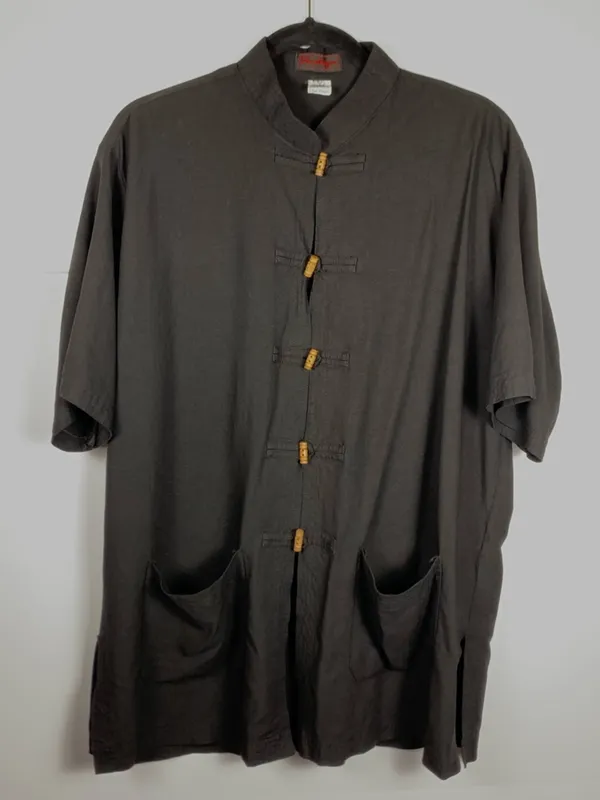 Silver Dragon Womens L Black Silk Linen Jacket Mandarin Collar Frog Toggles - Image 2
