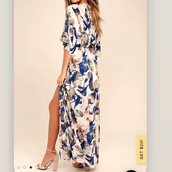 Lulus Loveliest of all White Blue Floral Lace Up Cut Out Maxi Dress Size‎ SMALL - Image 4