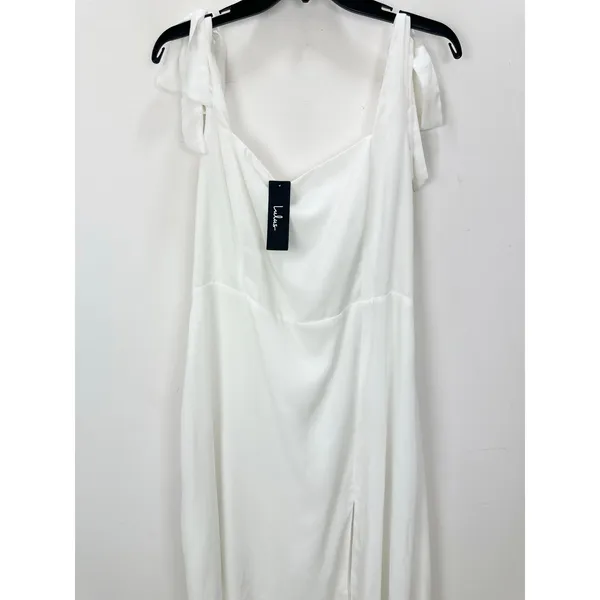 Lulus Summer Invite White Tie-Strap Tiered Midi Dress Wedding Bridal XL NWT - Image 7
