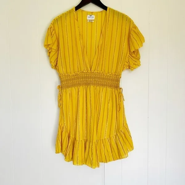 SAYLOR Metallic Stripe Smocked Waist Sundress Medium - Image 4