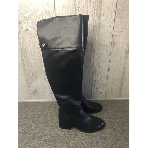 INC International Concepts Boots Womens Size 5 Tall Black Leather Rider Side Zip - Image 3