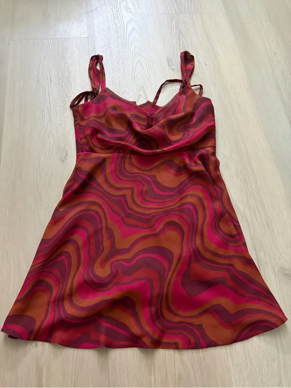 For Love & Lemons Burgundy Swirl Cowl Neck Mini Dress - Image 2