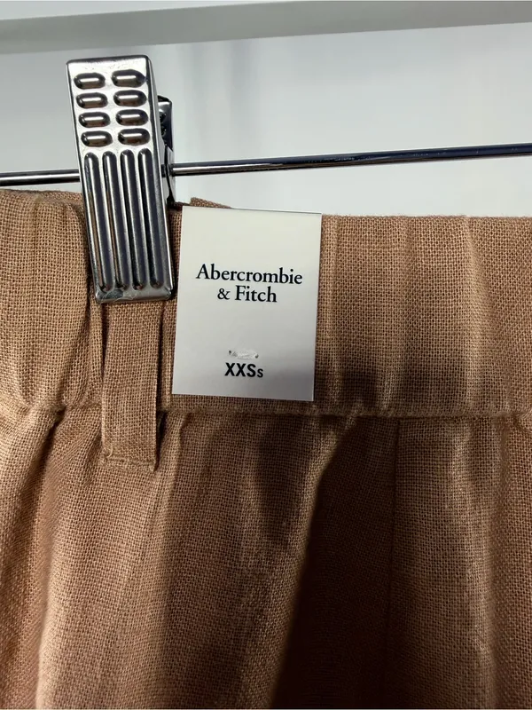 NWT Abercrombie & Fitch Linen Blend Wide Leg Trouser Pants Brown Size XXS‎ Short - Image 6