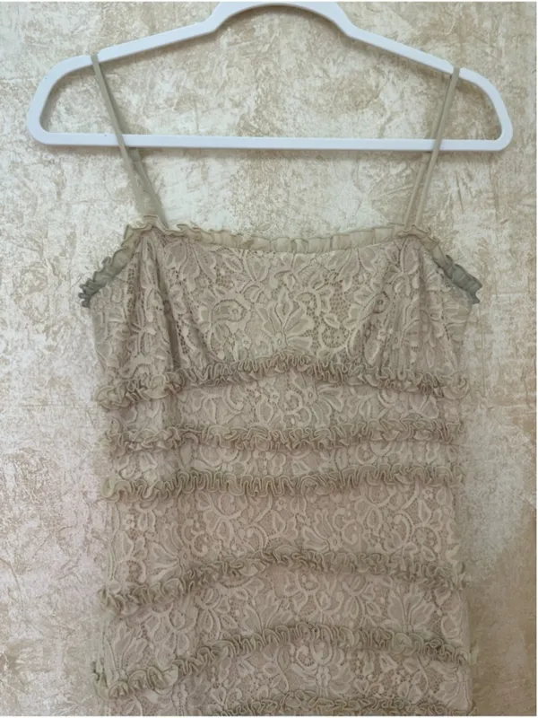 BHLDN Cream Lace Tiered Midi Dress Size M Romantic Boho Chic Wedding Guest Party - Image 4