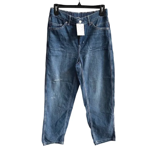 Free People Chloe Baby Barrel Jeans Women Small Blue Boho Elastic Back Cotton‎ - Image 4