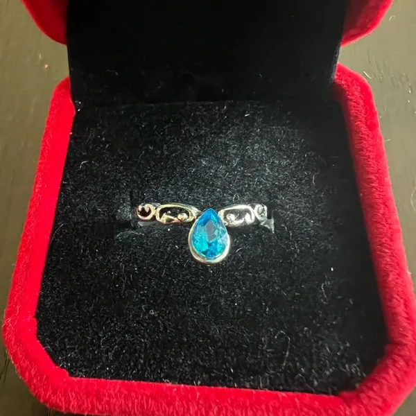 Silver Knuckle Ring for Women, Stackable Boho Joint Finger Midi Ring Size 6 New Blue - Image 2