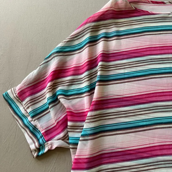 Y2K Era colorful striped oversized sheer dolman sleeve top - Image 3