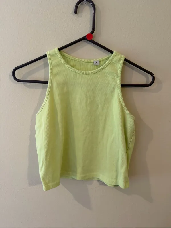 University Tees Classic Ribbed Crop Tank Top in Lime - Image 2