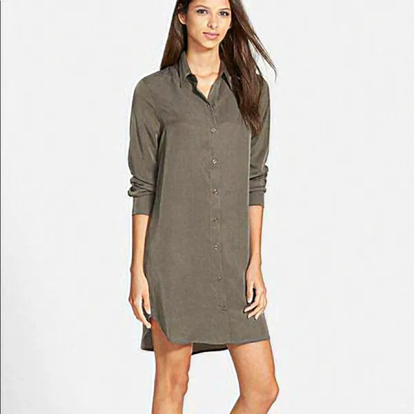WAYF‎ Olive Green Long Sleeve Button Down Dress Small - Image 4