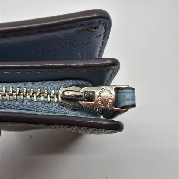 Coach Signature Canvas Bi-Fold Wallet Brown & Blue - Image 7