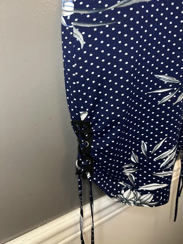 Love Dress Womens Medium Blue Polka Dot Floral Ruched Bodycon Tank Mini - Image 4