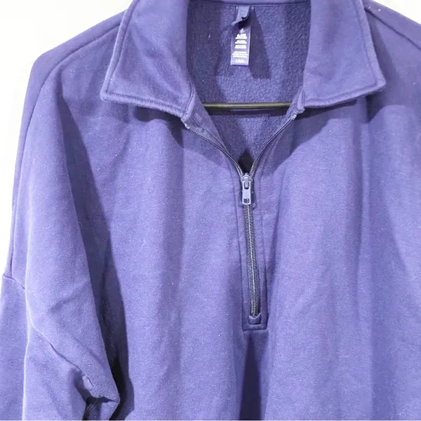 Skims Cotton Fleece Oversized Quarter Zip Pullover Sweatshirt Purple Size Large - Image 2