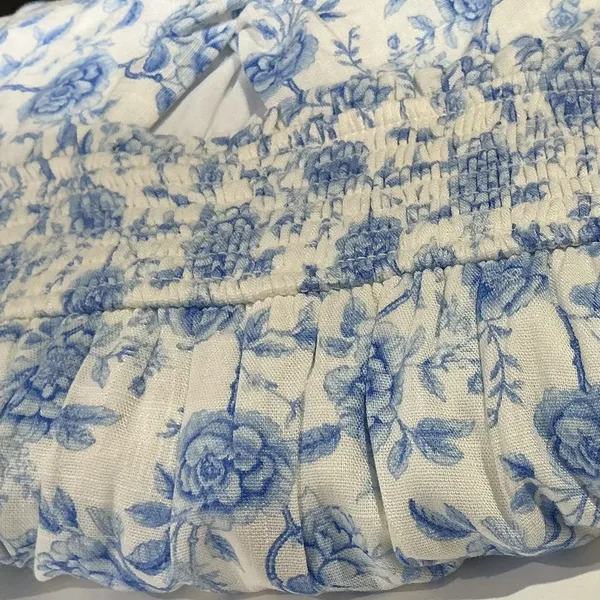 Altar'd State Floral Tiered Maxi Dress XXS Blue White Puff Sleeve Smocked NWT - Image 12