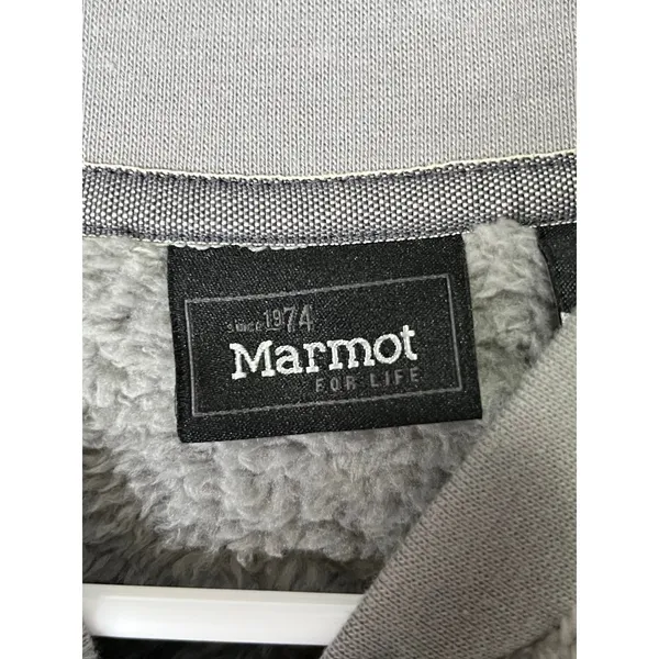 Marmot High Pile Sherpa Fleece Bomber Jacket Full Zip Teddy Cozy Heather Gray L - Image 5