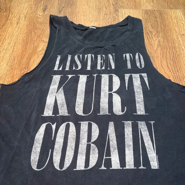 Nirvana Listen To Kurt Cobain Graphic Muscle Tank Top Black Womens Large Grunge - Image 2